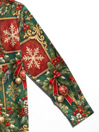 Adaychic Men's Printed Christmas Tree And Ornaments Print Long Sleeve Shirt with Chest Pocket