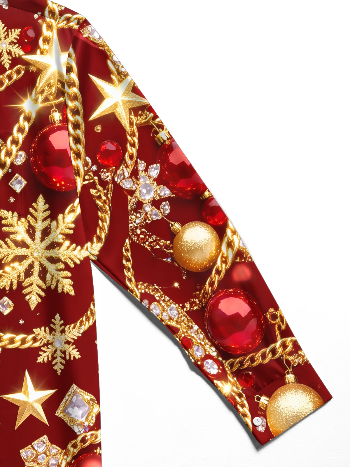 Adaychic Men's Christmas Ornaments And Snowflakes Print Long Sleeve Shirt with Chest Pocket