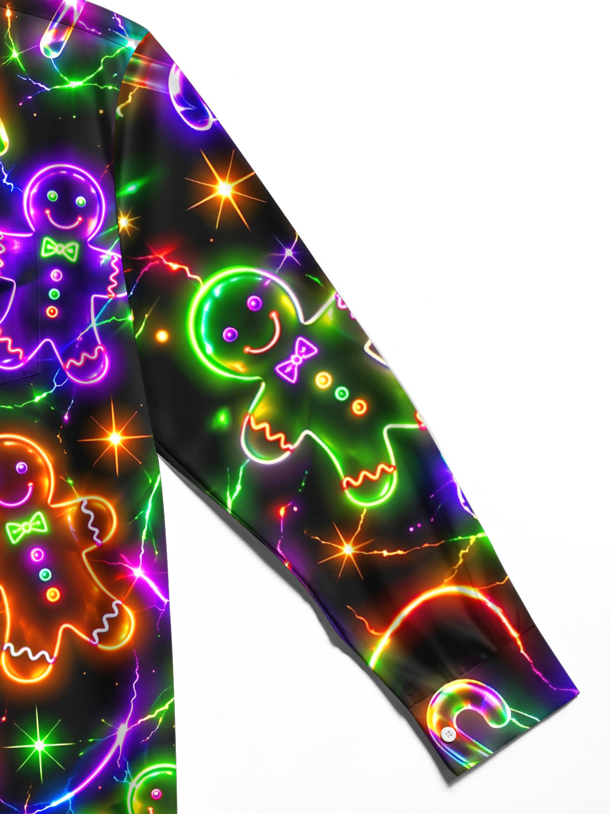 Adaychic Men's Graphic Neon Gingerbread Man Print Long Sleeve Shirt with Chest Pocket