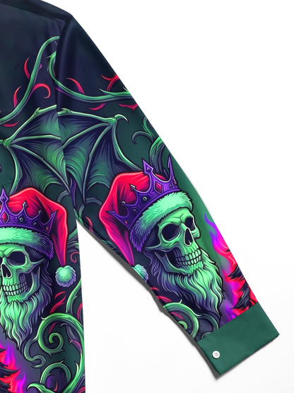 Adaychic Men's Graphic Skull With Santa Hat And Crown Print Long Sleeve Shirt