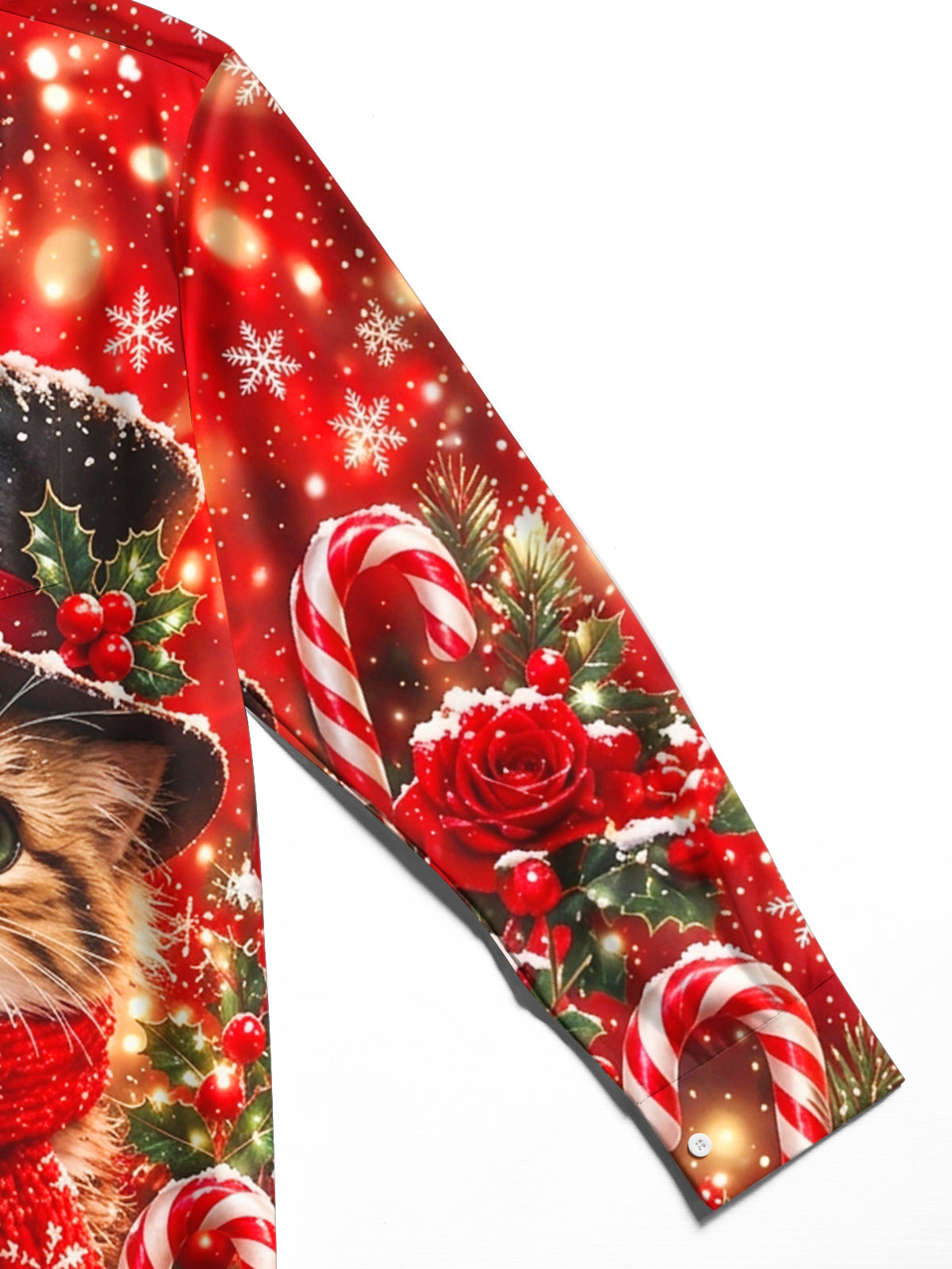 Adaychic Men's Christmas Cat With Top Hat And Scarf Print Long Sleeve Shirt with Chest Pocket
