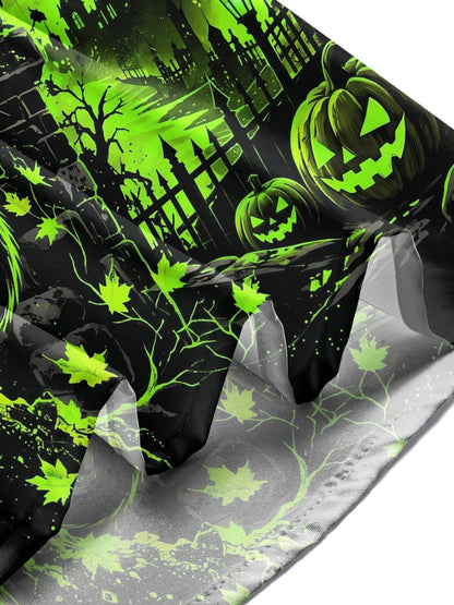 Adaychic Men's Graphic Halloween Black Cat And Pumpkins Print Long Sleeve Shirt with Chest Pocket