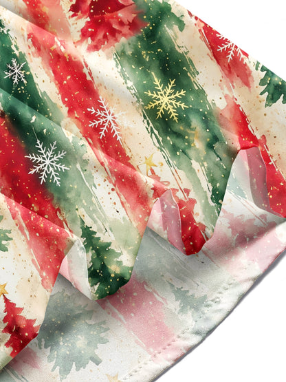 Adaychic Men's Long Sleeve Shirt - Watercolor Christmas Trees And Snowflakes Print with Chest Pocket