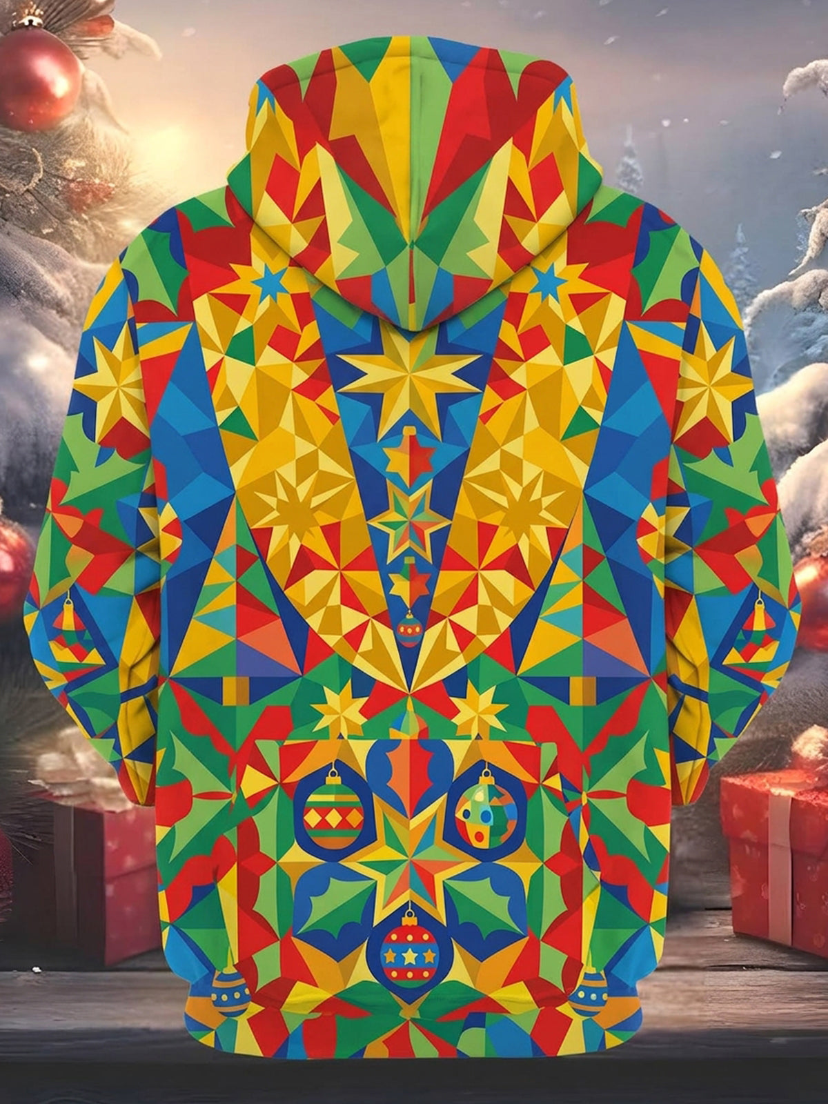Adaychic Men's Patterned Geometric Christmas Pattern Long Sleeve Hoodie with Chest Pocket