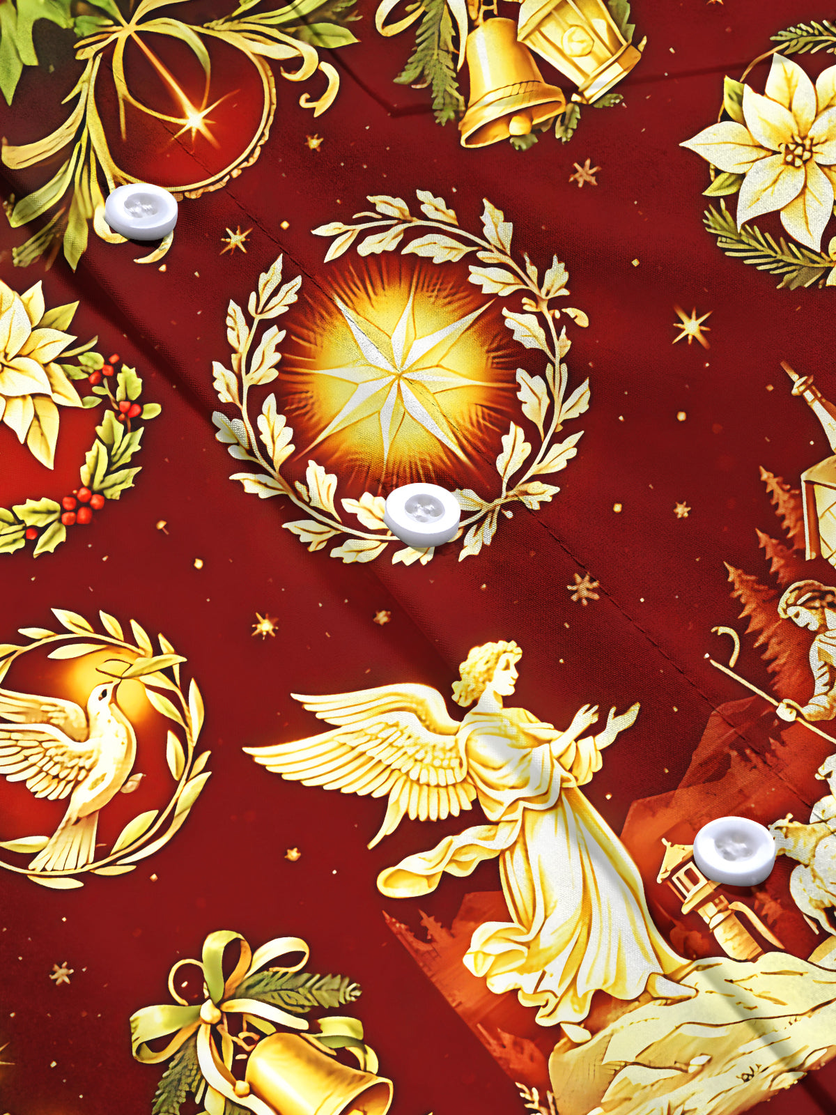 Adaychic Men's Long Sleeve Shirt - Christmas Nativity Scene With Angel And Shepherd Print with Chest Pocket