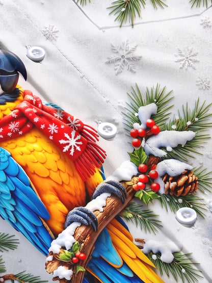 Adaychic Men's Graphic Christmas Parrot Print Long Sleeve Shirt with Chest Pocket