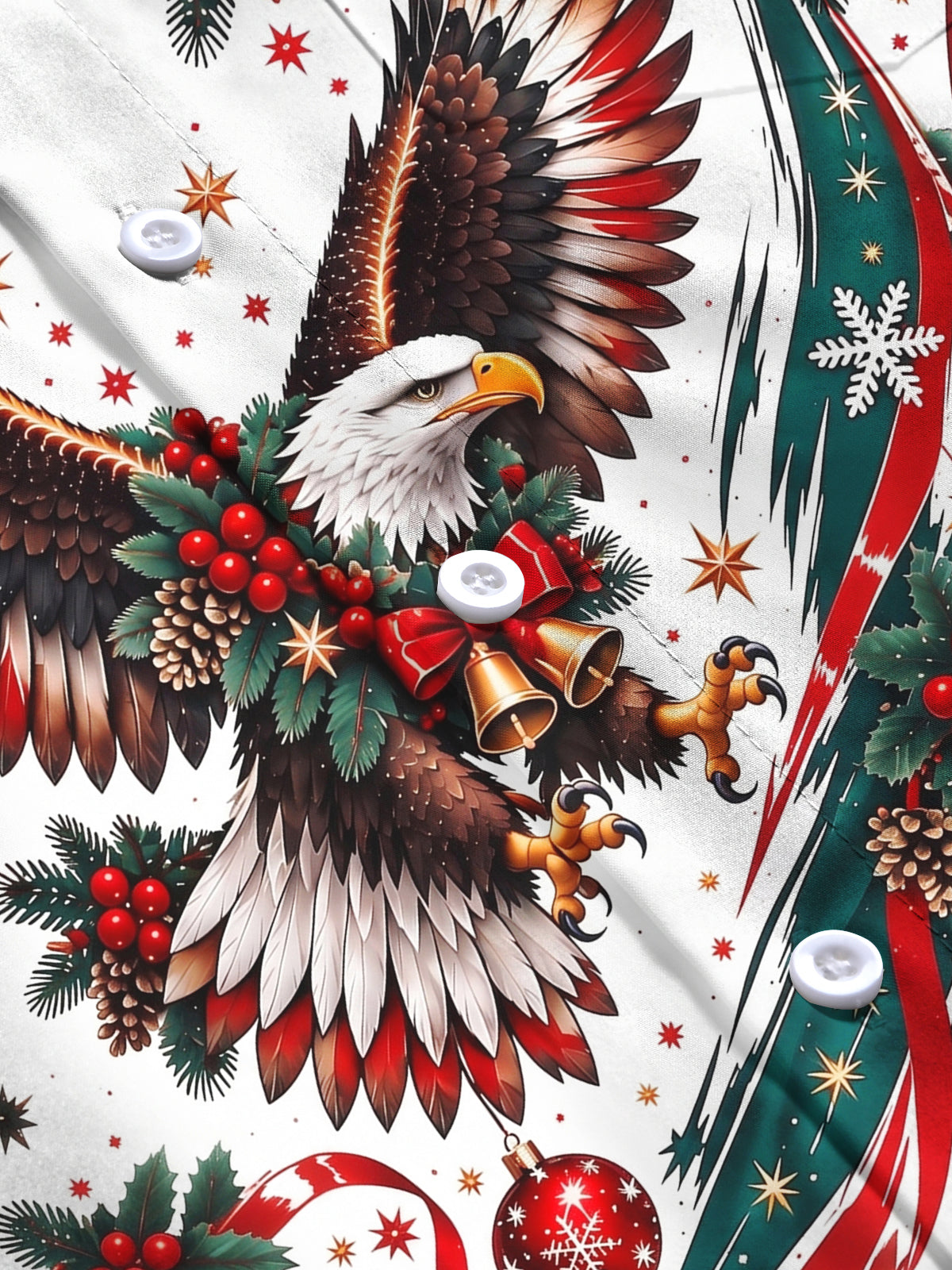 Adaychic Men's Printed Christmas Eagle Print Long Sleeve Shirt with Chest Pocket