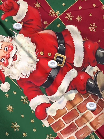 Adaychic Men's Printed Santa Claus On Chimney Print Long Sleeve Shirt with Chest Pocket