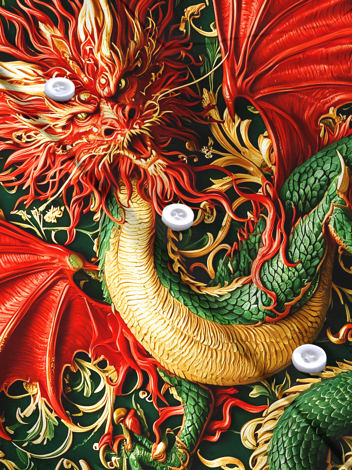 Adaychic Men's Oriental Dragon And Christmas Ornaments Print Long Sleeve Shirt with Chest Pocket