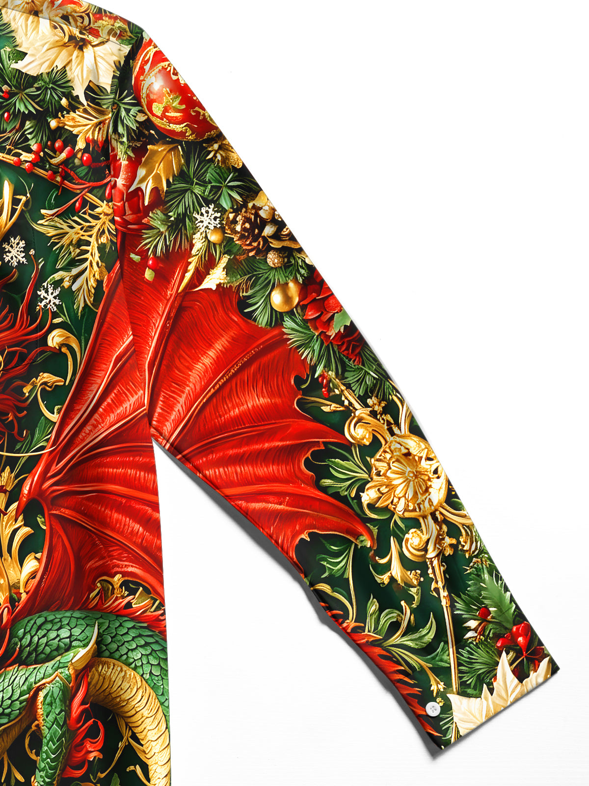 Adaychic Men's Oriental Dragon And Christmas Ornaments Print Long Sleeve Shirt with Chest Pocket