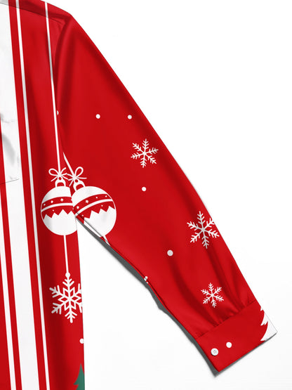 Adaychic Men's Printed Deer And Christmas Ornaments Print Long Sleeve Shirt with Chest Pocket