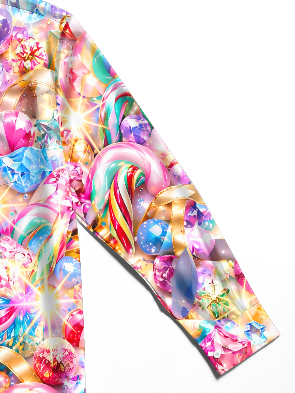 Adaychic Men's Christmas Candy Canes And Lollipops Print Long Sleeve Shirt with Chest Pocket