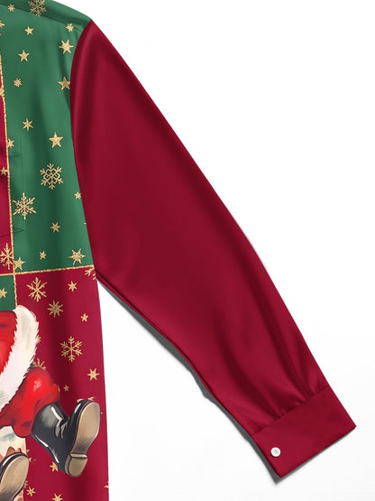 Adaychic Men's Printed Santa Claus On Chimney Print Long Sleeve Shirt with Chest Pocket