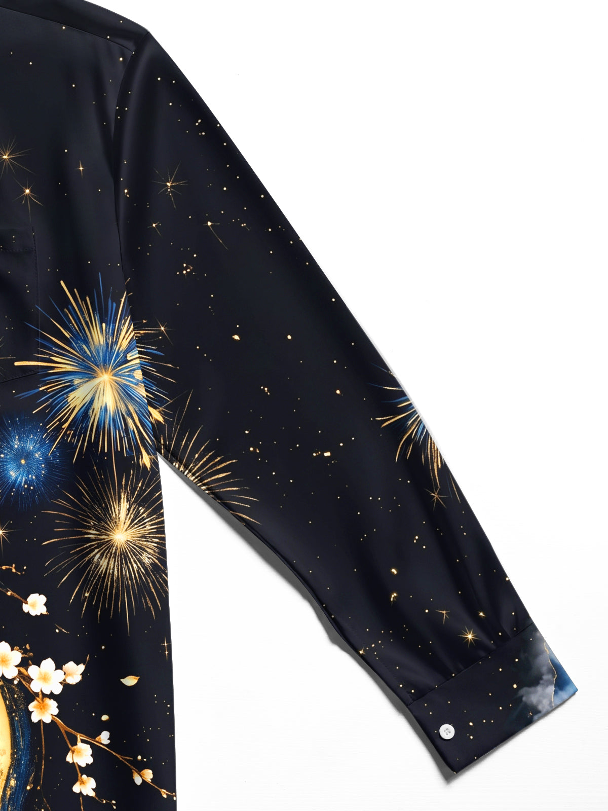 Adaychic Men's Printed Cherry Blossoms And Full Moon Print Long Sleeve Shirt with Chest Pocket