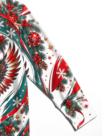 Adaychic Men's Printed Christmas Eagle Print Long Sleeve Shirt with Chest Pocket