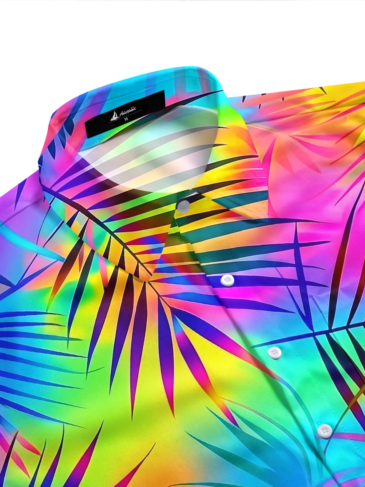 Adaychic Rainbow Tropical Palm Print Matching Couple Short Sleeve Button Down Shirts