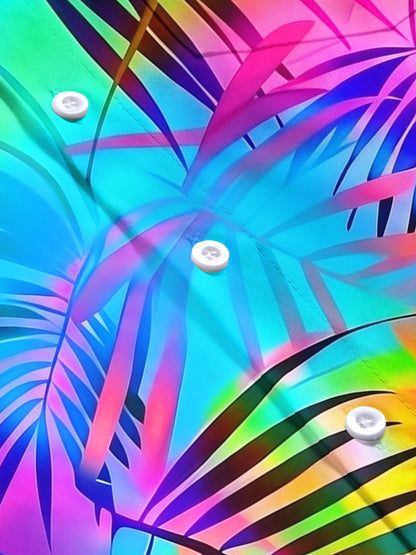Adaychic Rainbow Tropical Palm Print Matching Couple Short Sleeve Button Down Shirts