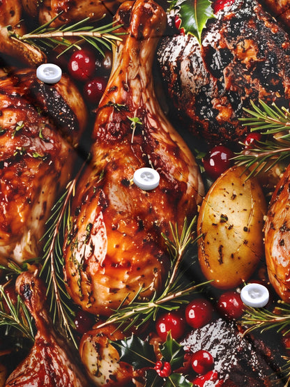 Adaychic Men's Long Sleeve Shirt - Christmas Roast Turkey And Cranberries With Rosemary Print with Chest Pocket