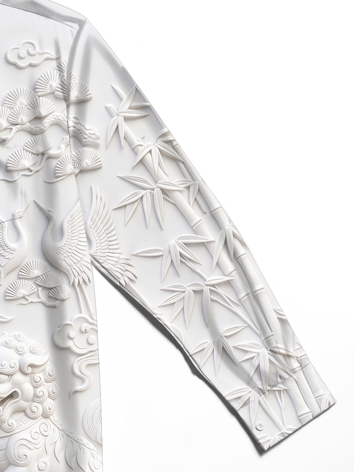 Adaychic Men's Graphic Stone Lion Print Crane Print Long Sleeve Shirt with Chest Pocket
