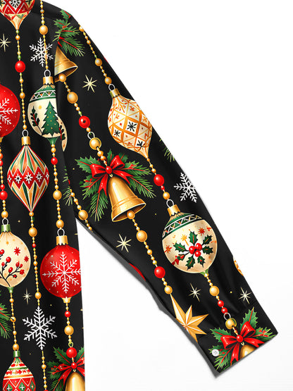 Adaychic Men's Printed Christmas Ornaments Print Long Sleeve Shirt with Chest Pocket