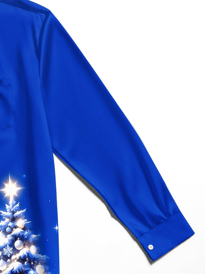 Adaychic Men's Printed Christmas Tree And Ornaments Print Long Sleeve Shirt with Chest Pocket