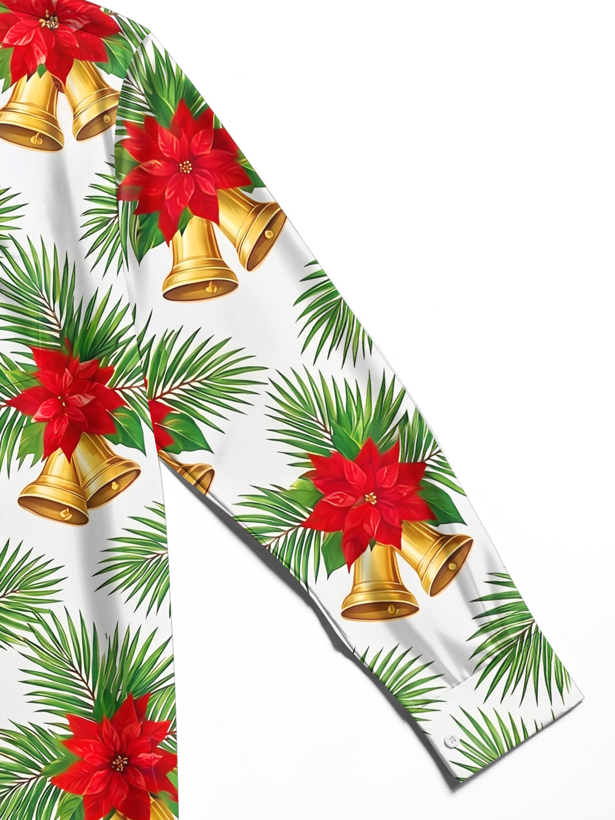 Adaychic Men's Hawaiian Christmas Poinsettia And Bells Print Long Sleeve Shirt