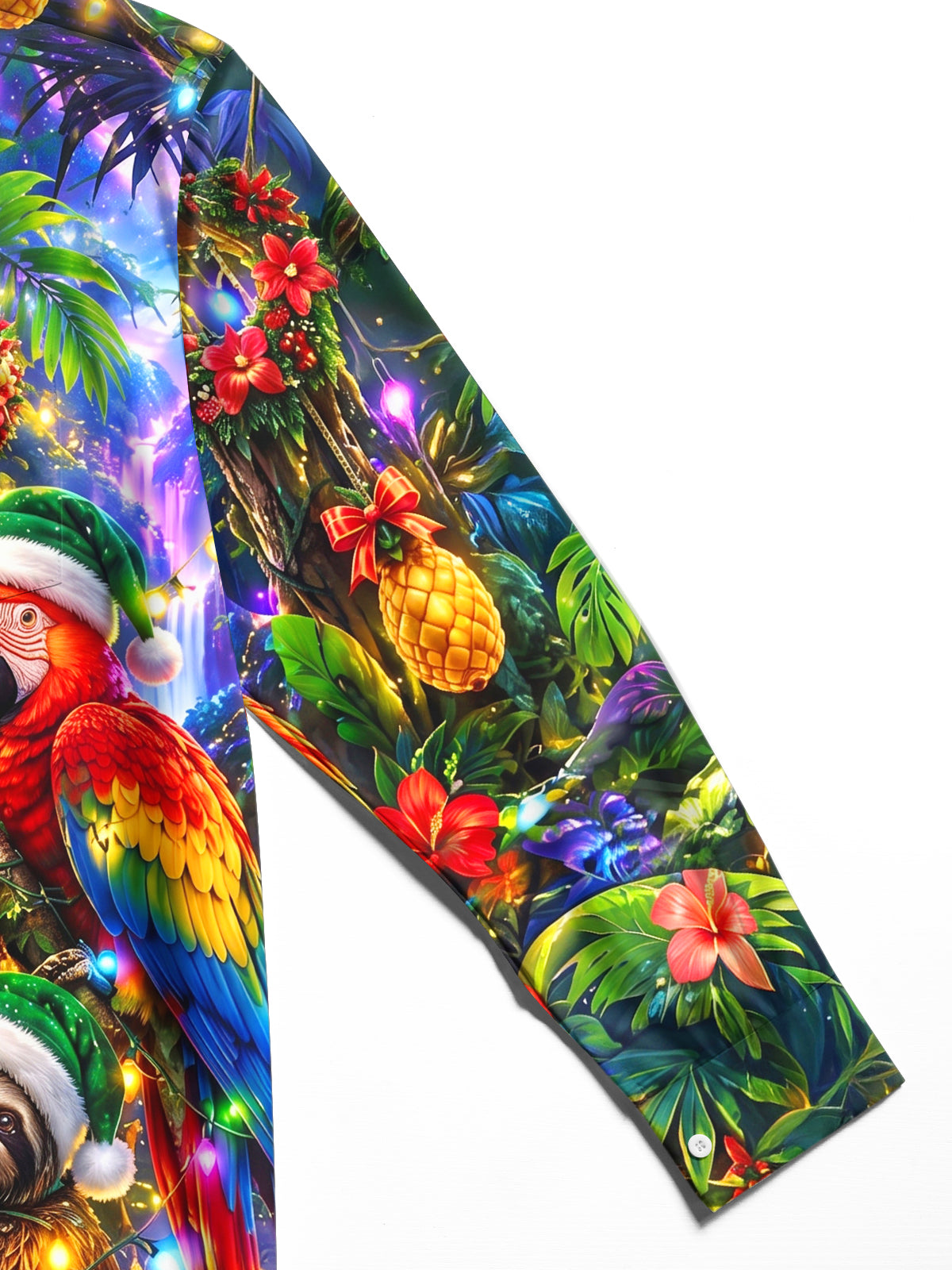 Adaychic Men's Hawaiian Christmas Sloths And Parrots Print Long Sleeve Shirt with Chest Pocket
