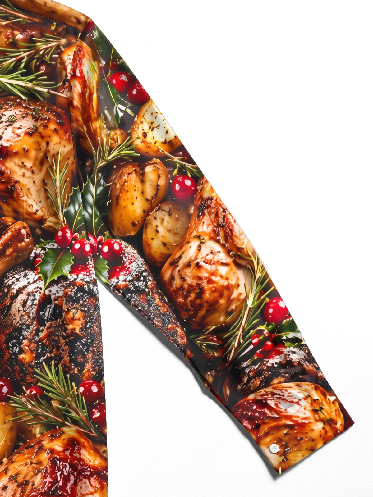Adaychic Men's Long Sleeve Shirt - Christmas Roast Turkey And Cranberries With Rosemary Print with Chest Pocket