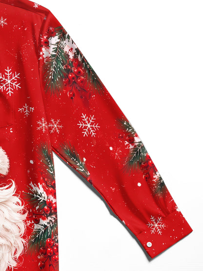 Adaychic Men's Printed Christmas Beard And Hat Print Long Sleeve Shirt with Chest Pocket