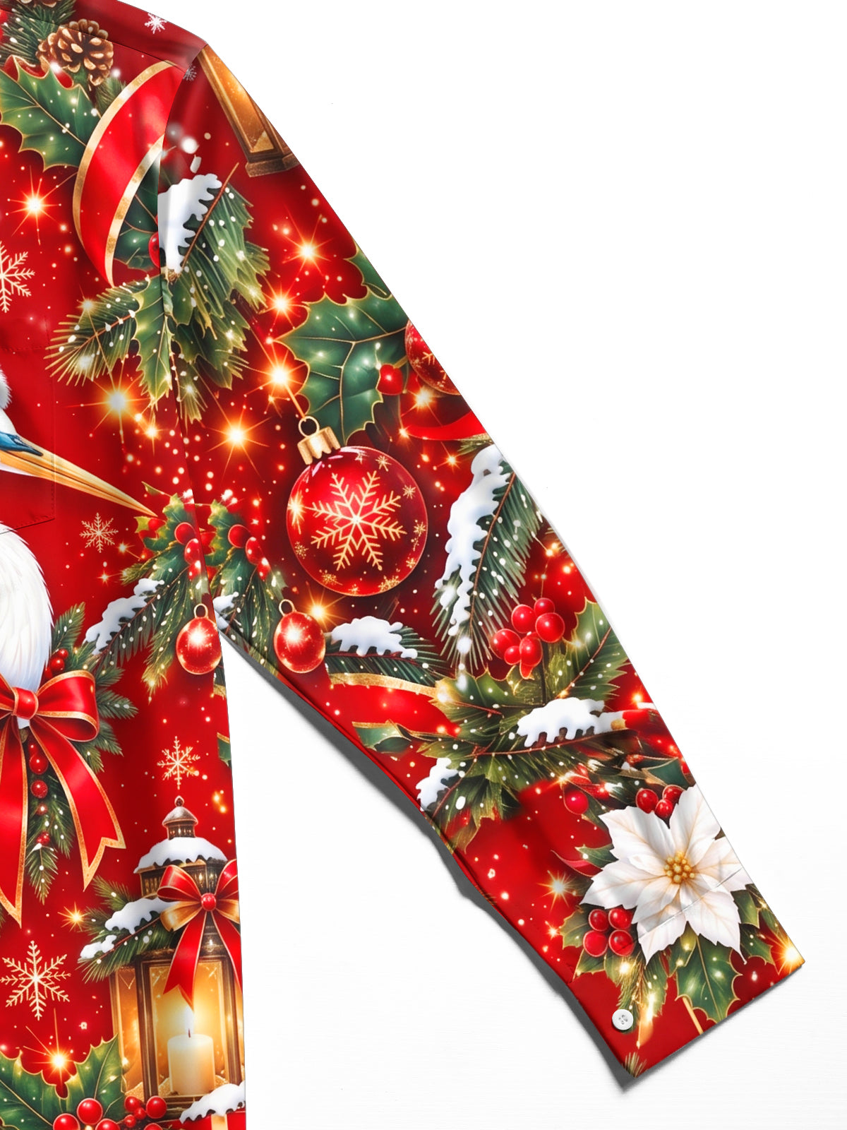 Adaychic Men's Hawaiian Christmas Crane And Ornaments Print Long Sleeve Shirt with Chest Pocket