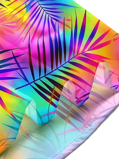 Adaychic Rainbow Tropical Palm Print Matching Couple Short Sleeve Button Down Shirts
