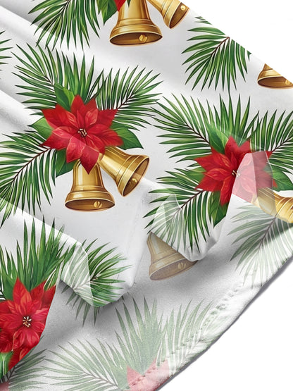 Adaychic Men's Hawaiian Christmas Poinsettia And Bells Print Long Sleeve Shirt