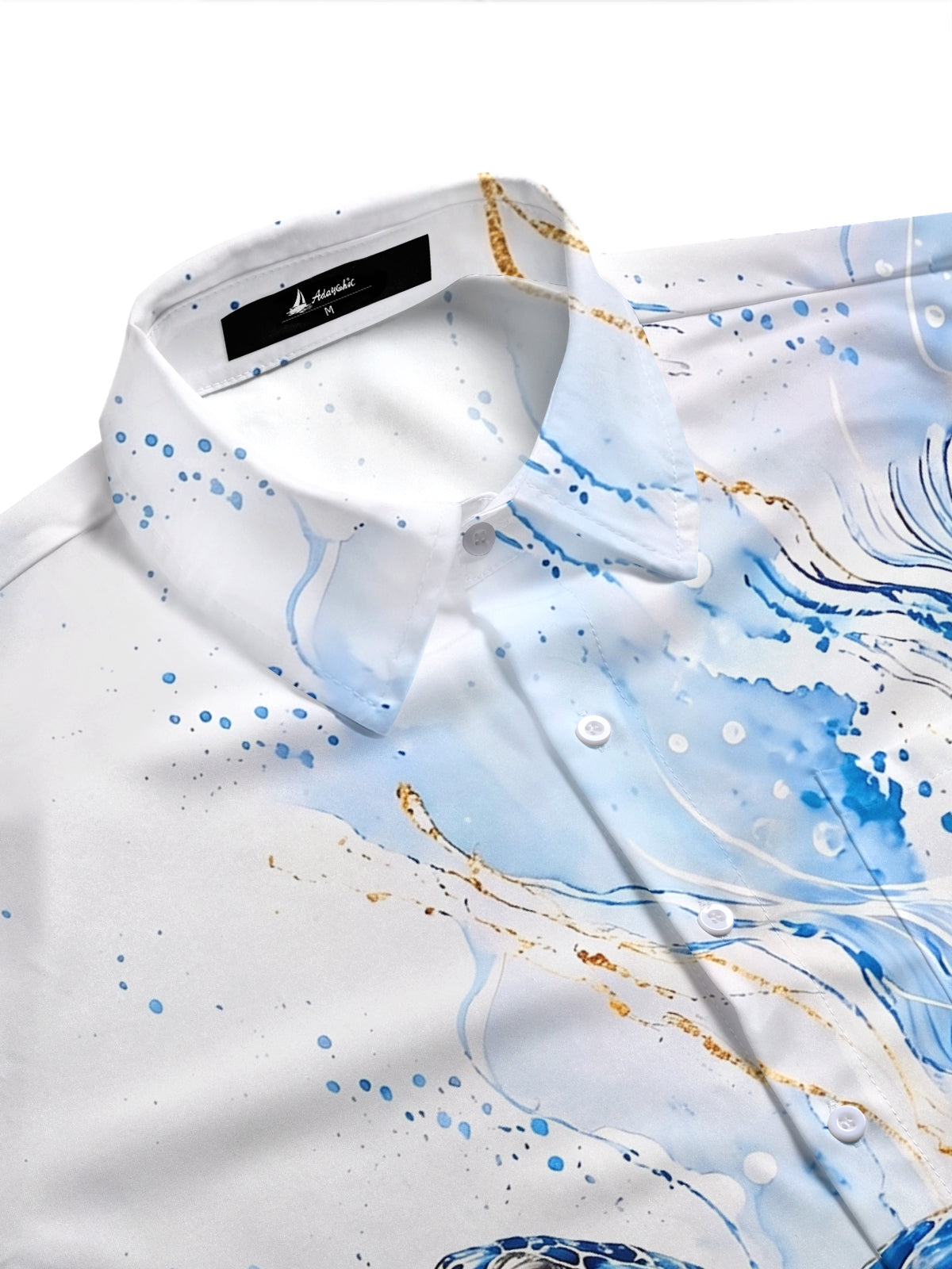 Adaychic Men's Graphic Blue Sea Turtle Wave Print Short Sleeve Button Down Shirt with Chest Pocket