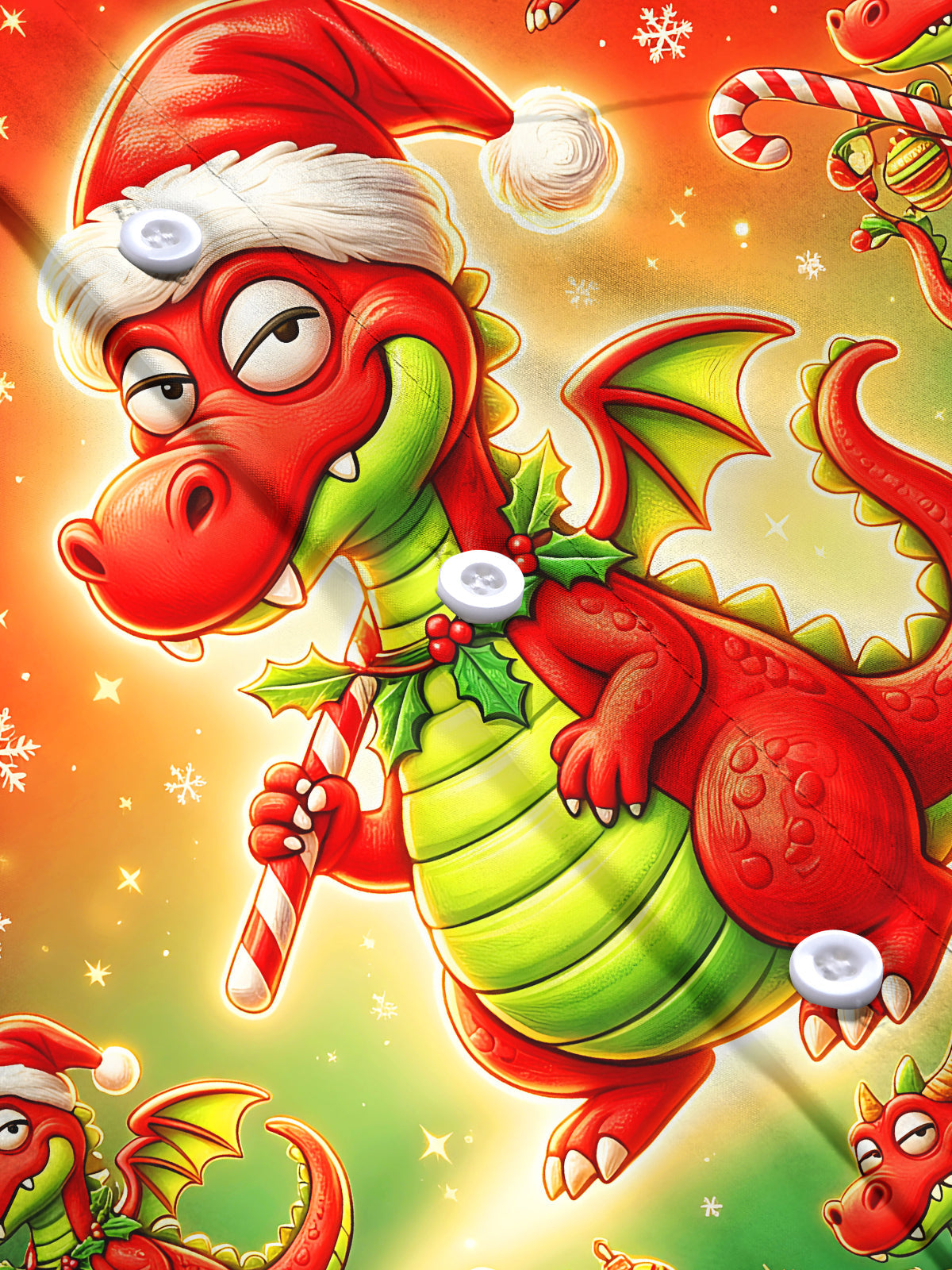 Adaychic Men's Long Sleeve Shirt - Cartoon Dragon With Santa Hat And Christmas Ornaments Print with Chest Pocket