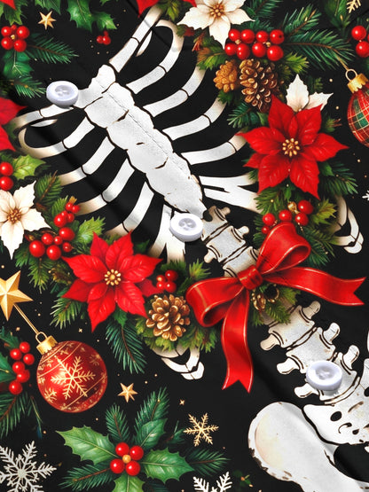 Adaychic Men's Skeleton Torso And Christmas Ornaments Print Long Sleeve Shirt with Chest Pocket