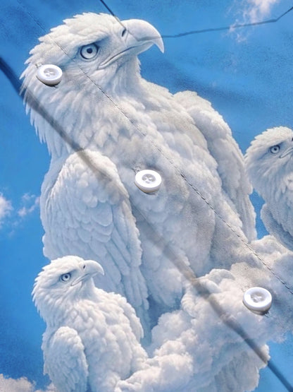 Adaychic Men's Printed White Eagle Birds Print Long Sleeve Shirt with Chest Pocket