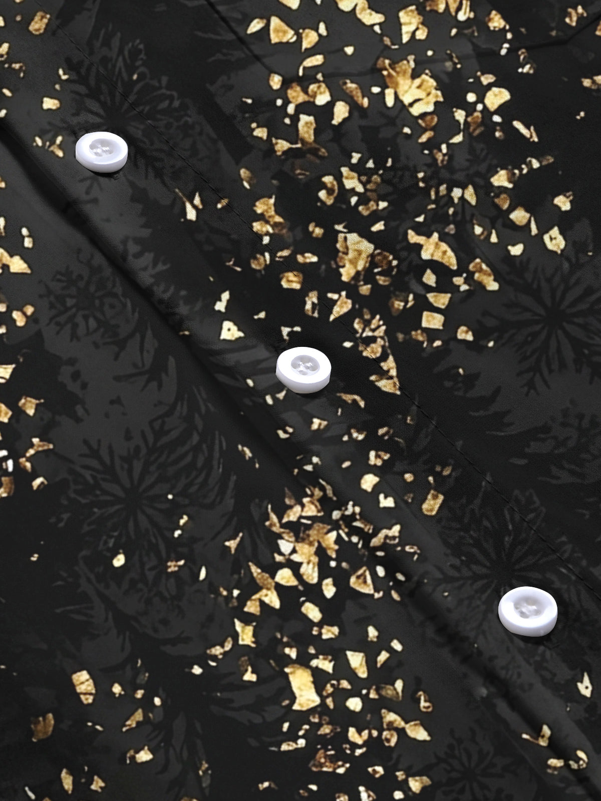 Adaychic Men's Printed Gold Snowflake And Gold Flake Pattern Long Sleeve Shirt with Chest Pocket