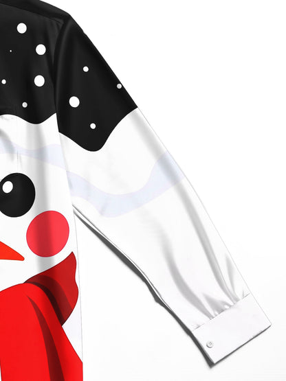 Adaychic Men's Graphic Snowman Print Christmas Print Long Sleeve Shirt with Chest Pocket