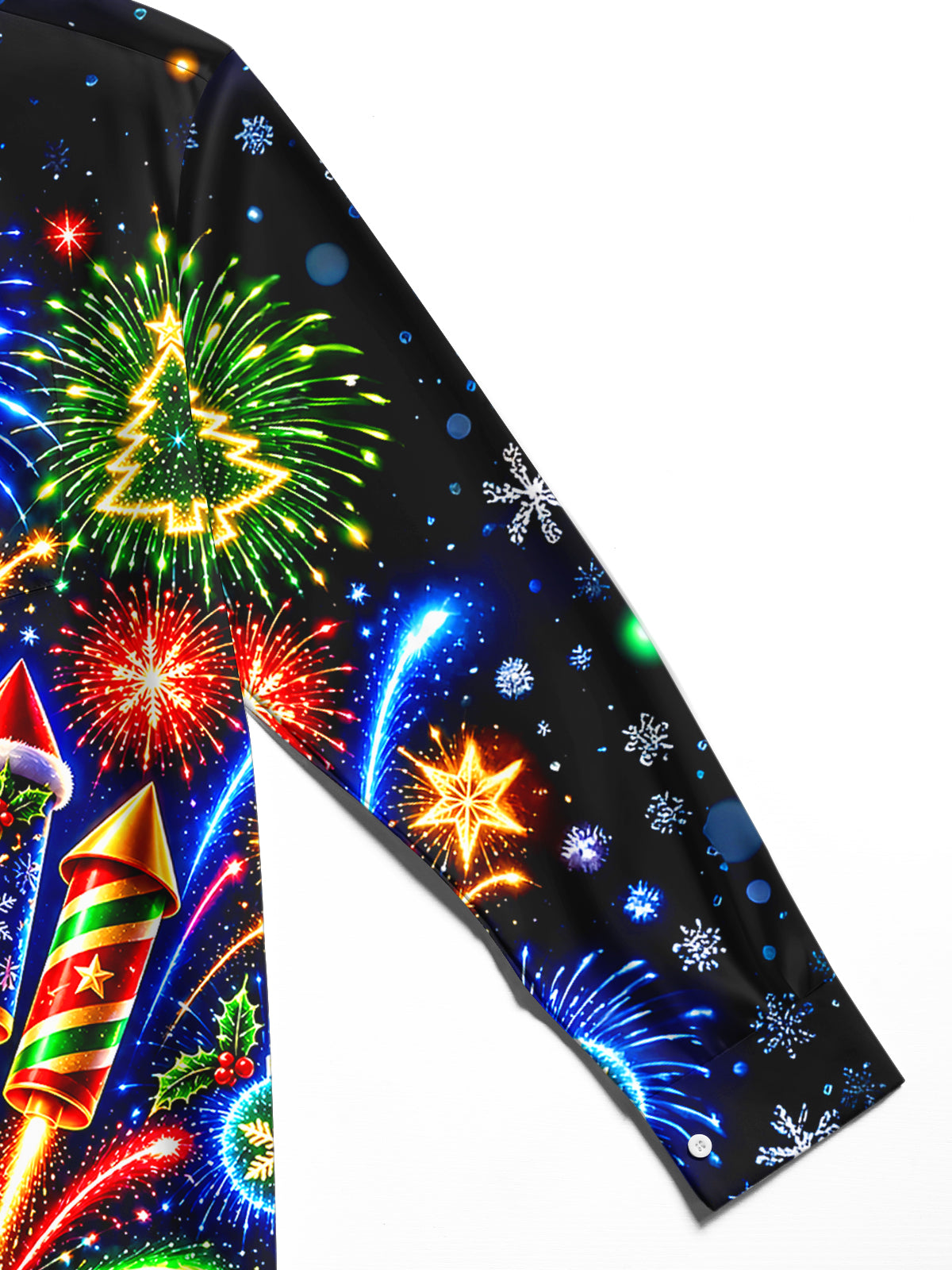 Adaychic Men's Long Sleeve Shirt - Christmas Fireworks Rockets And Ornaments Print with Chest Pocket