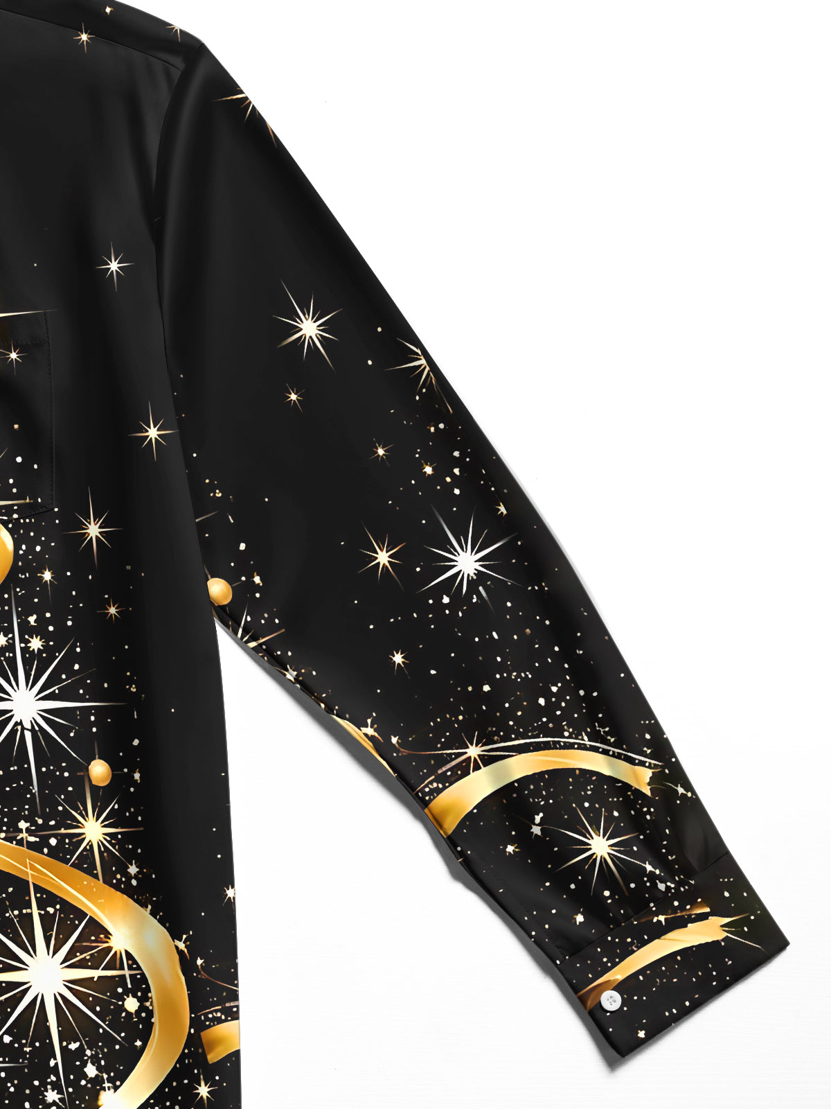 Adaychic Men's Printed Abstract Gold Ribbon Print Long Sleeve Shirt with Chest Pocket