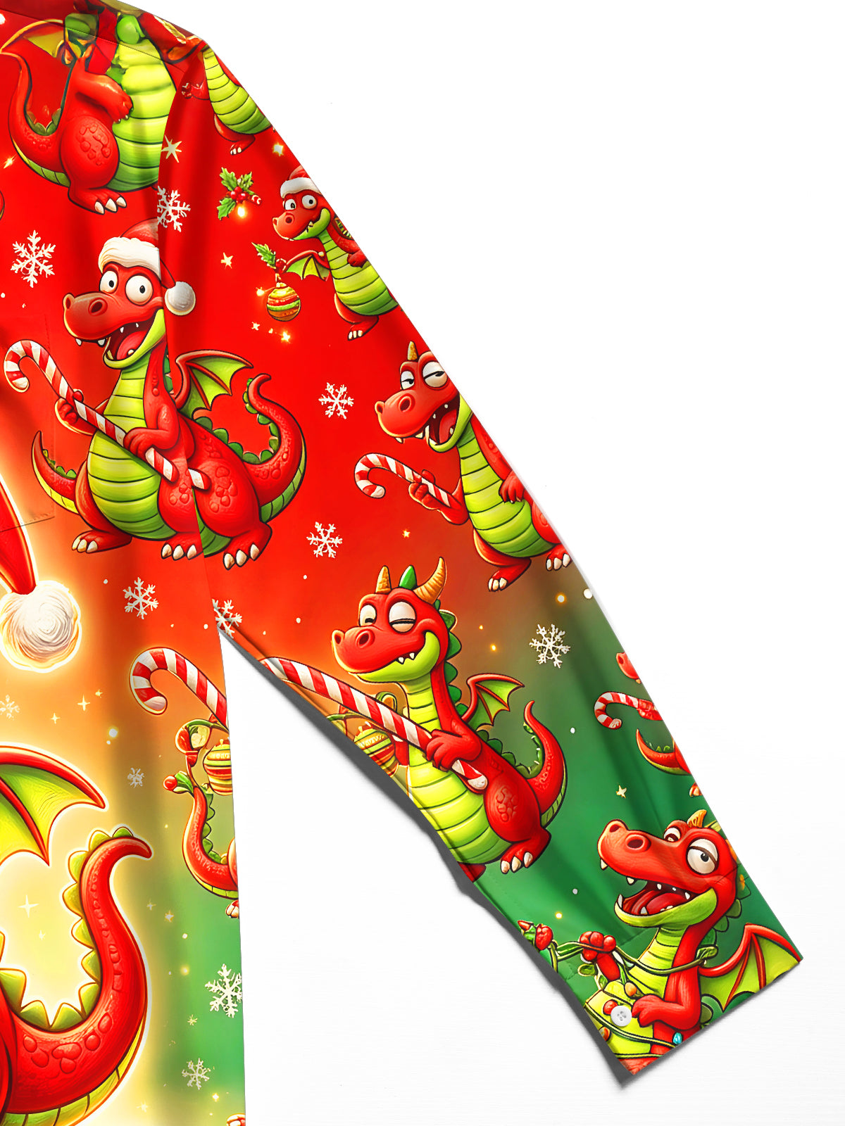 Adaychic Men's Long Sleeve Shirt - Cartoon Dragon With Santa Hat And Christmas Ornaments Print with Chest Pocket
