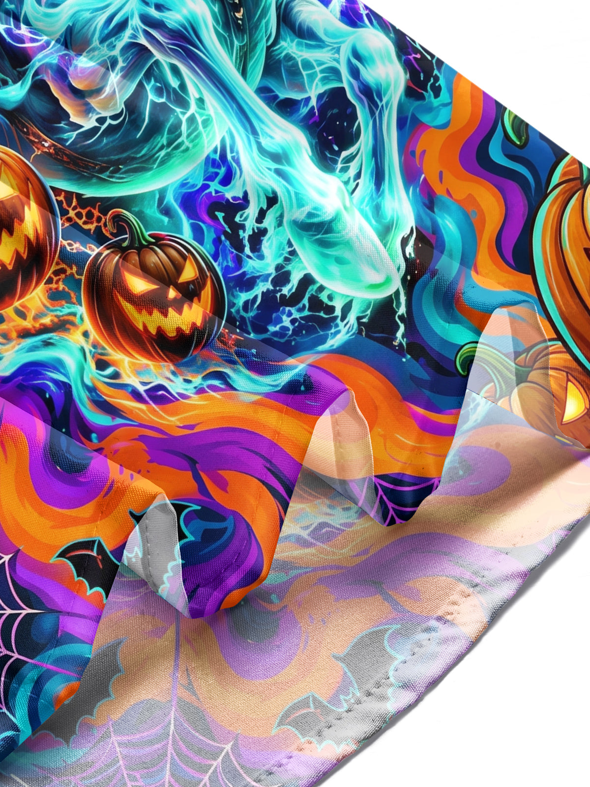 Adaychic Men's Halloween Skeleton Wizard On Ghost Horse Print Long Sleeve Shirt with Chest Pocket