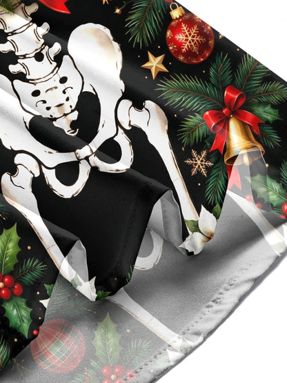 Adaychic Men's Skeleton Torso And Christmas Ornaments Print Long Sleeve Shirt with Chest Pocket