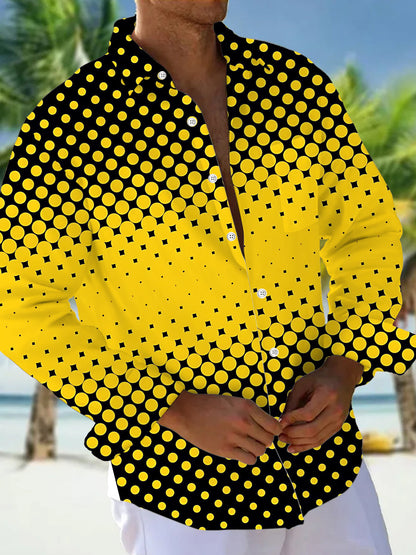 Adaychic Men's Geometric Polka Dot Gradient Print Long Sleeve Shirt with Chest Pocket