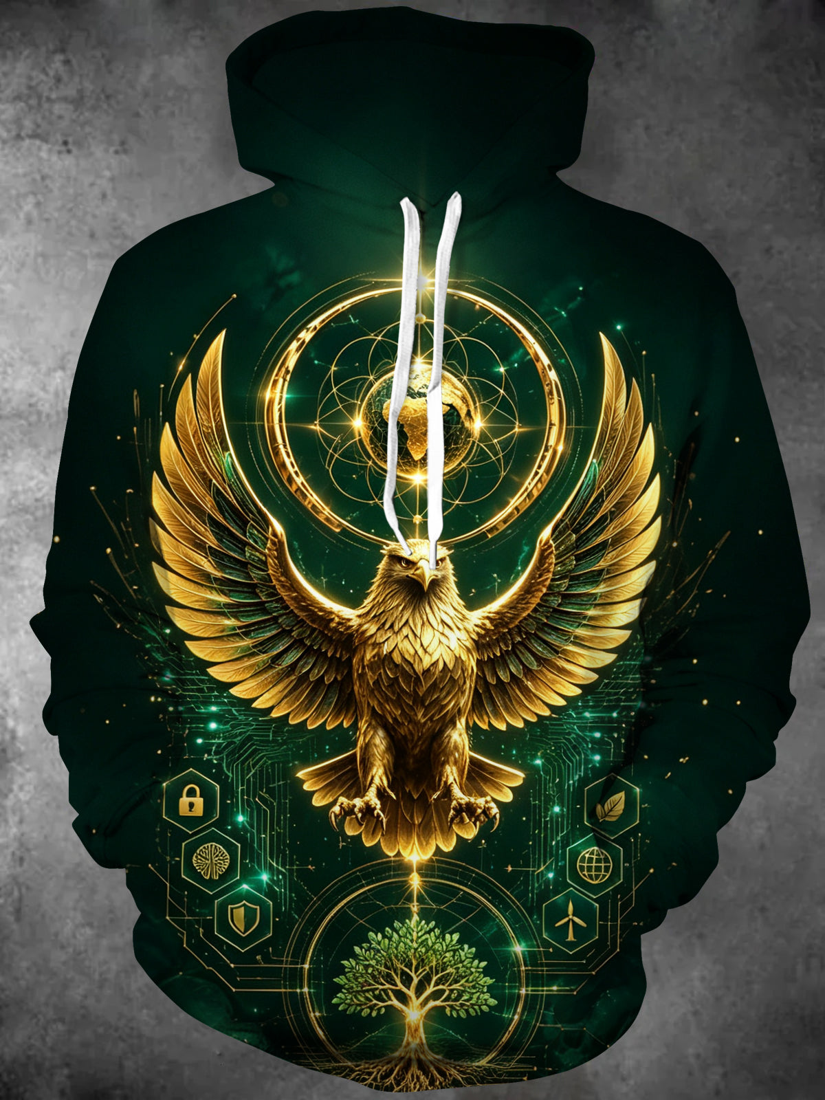 Adaychic Men's Graphic Golden Eagle Print Long Sleeve Hoodie with Chest Pocket