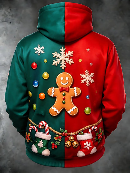 Adaychic Men's Graphic Christmas Holiday Print Long Sleeve Hoodie with Chest Pocket