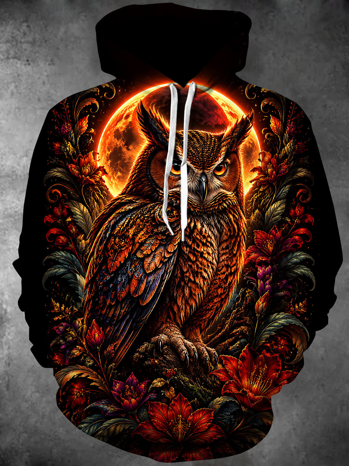 Adaychic Men's Graphic Owl With Moon Print Long Sleeve Hoodie with Chest Pocket
