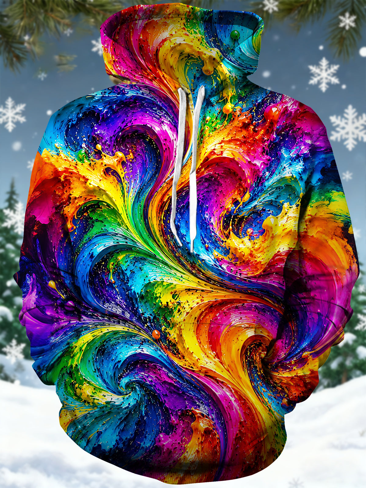 Adaychic Men's Printed Colorful Swirl Paint Print Long Sleeve Hoodie with Chest Pocket