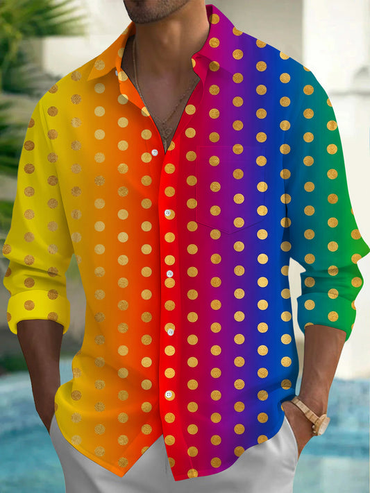 Adaychic Men's Patterned Gradient Polka Dots Print Long Sleeve Shirt with Chest Pocket