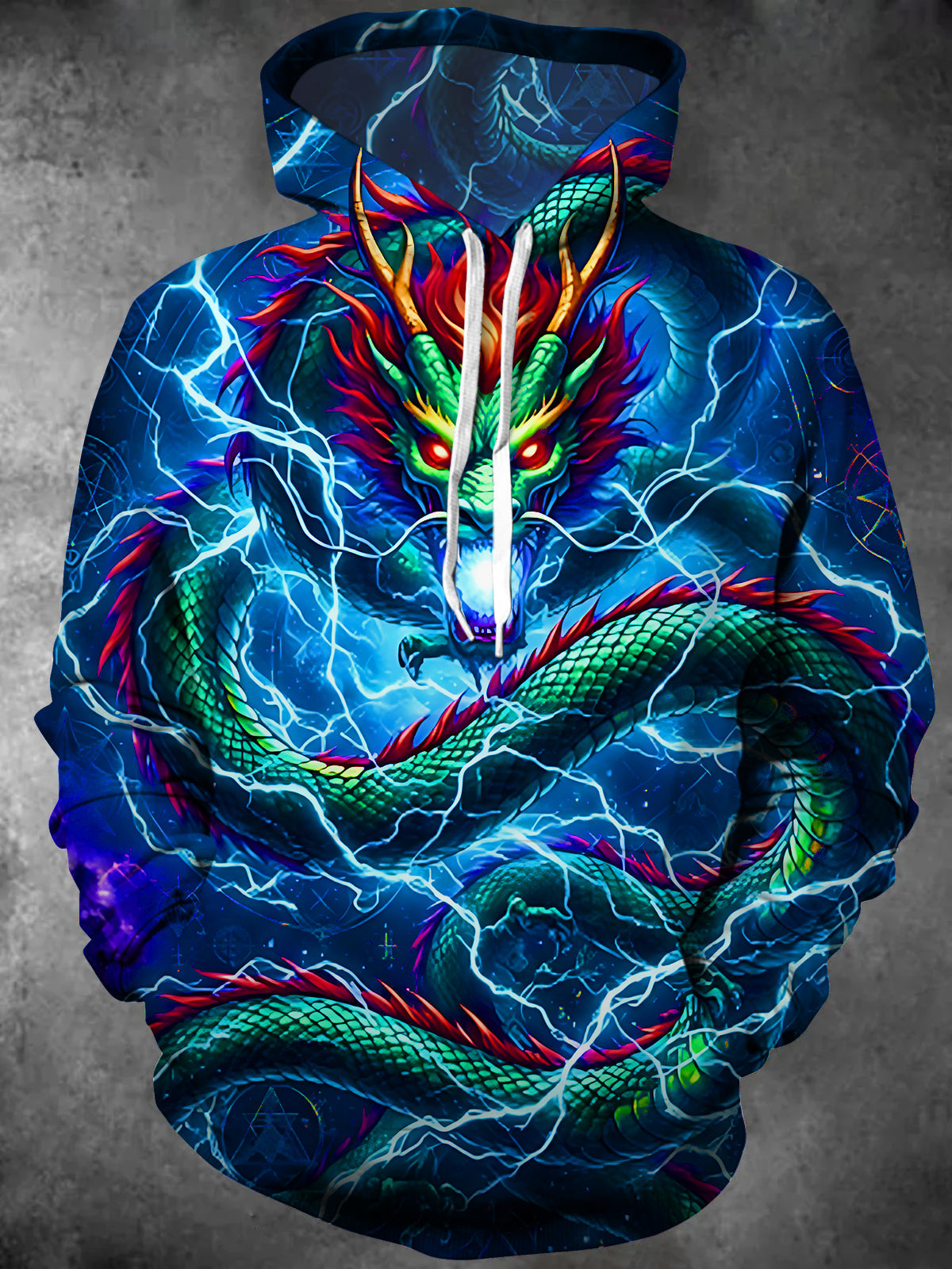 Adaychic Men's Graphic Dragon Print Lightning Print Long Sleeve Hoodie